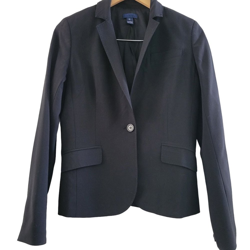 J. Crew Womens Black Virgin Wool Blazer Career jacket size 6 Preppy Academia